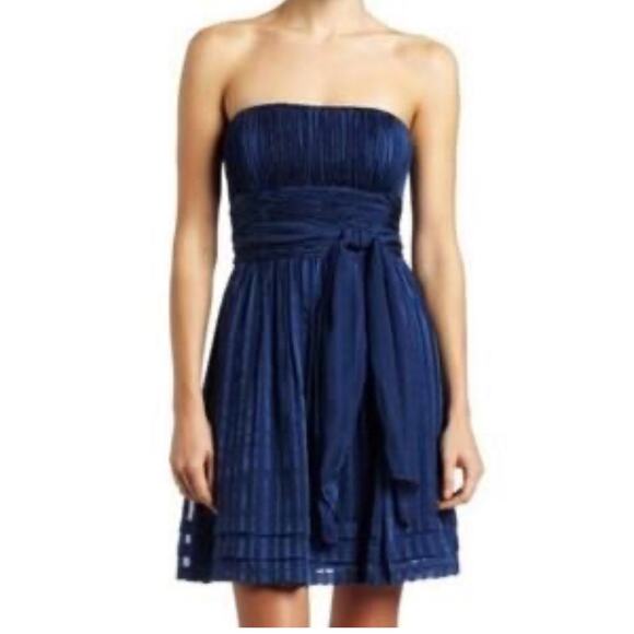 BCBGMaxazria Navy Silk Strapless Cocktail Midi Dress Sz 4 - Picture 9 of 11